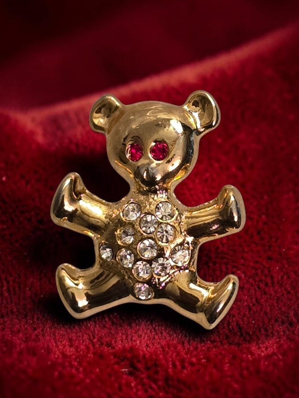 Giovanni Vintage Gold Teddy Bear Crystal Pin Brooch